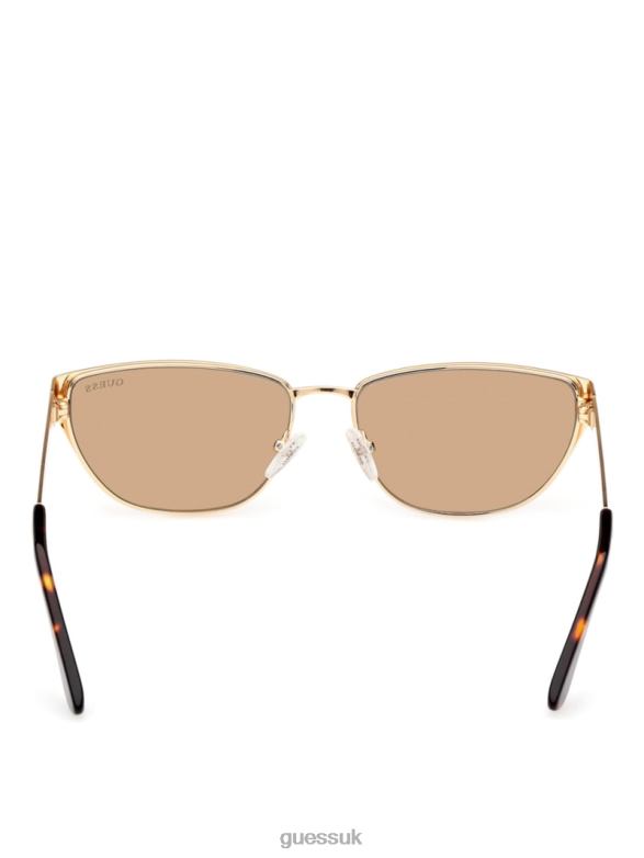 GUESS Women Gia Metal Cat-Eye Sunglasses Gold W/Tort Arm Accessory V28V63756
