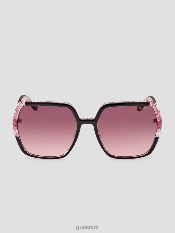 GUESS Women Glitter Square Plastic Sunglasses Black Accessory V28V63723