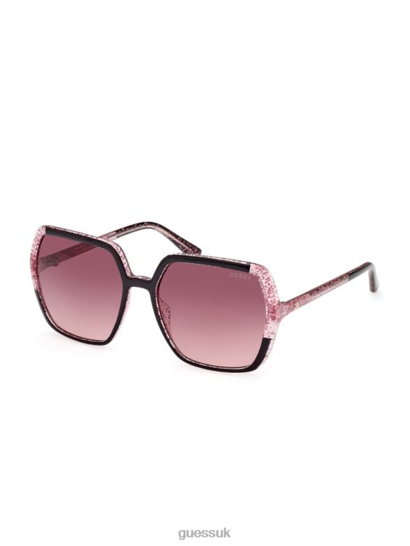 GUESS Women Glitter Square Plastic Sunglasses Black Accessory V28V63723