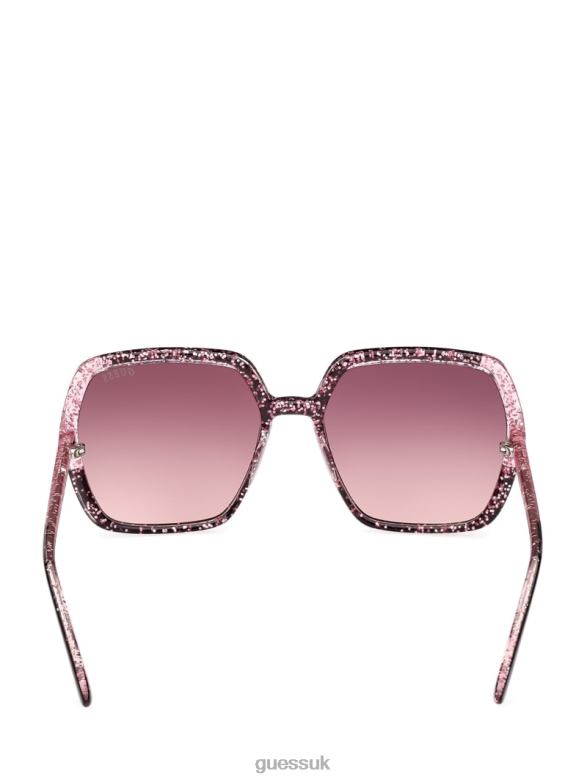 GUESS Women Glitter Square Plastic Sunglasses Black Accessory V28V63723