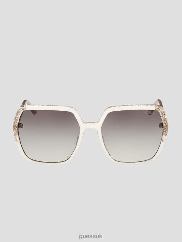 GUESS Women Glitter Square Plastic Sunglasses White Accessory V28V63728