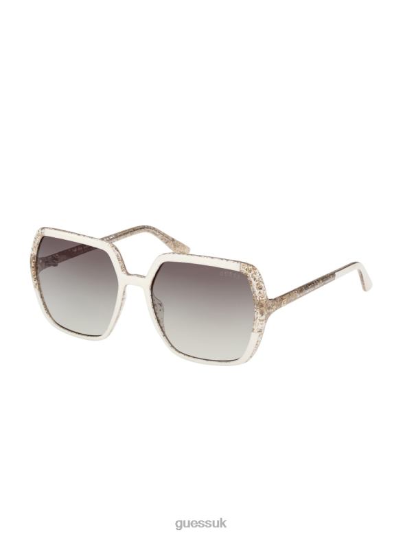 GUESS Women Glitter Square Plastic Sunglasses White Accessory V28V63728