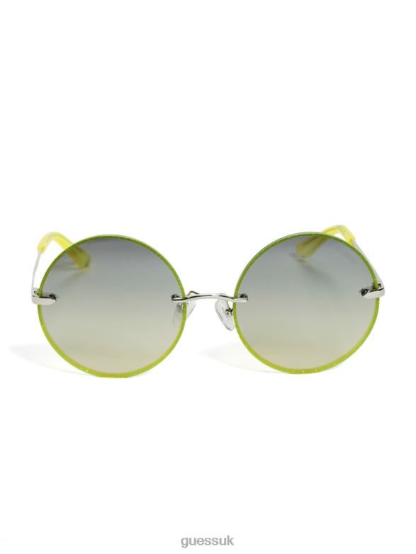 GUESS Women Greyson Glitter Trim Round Sunglasses Yellow Accessory V28V63765