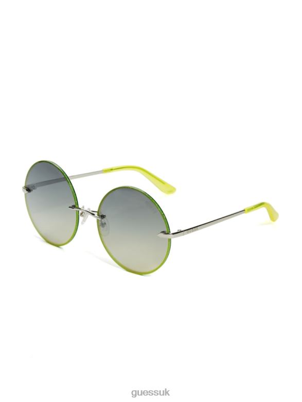 GUESS Women Greyson Glitter Trim Round Sunglasses Yellow Accessory V28V63765