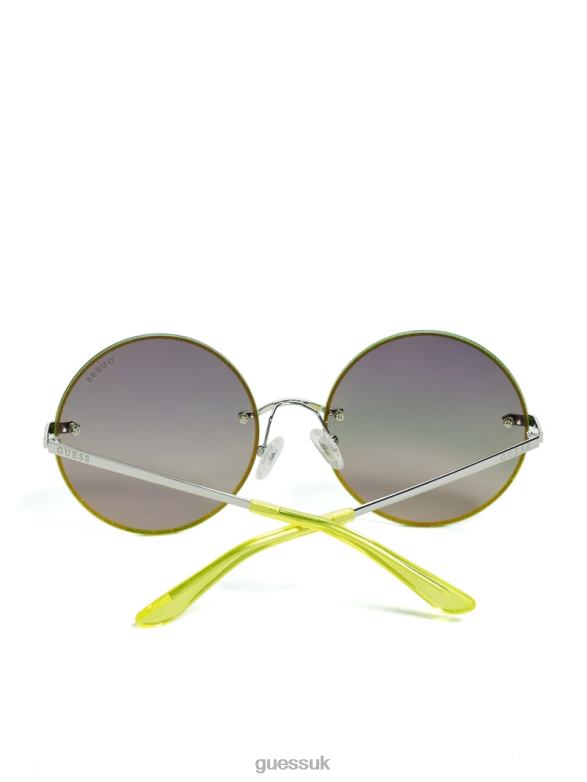 GUESS Women Greyson Glitter Trim Round Sunglasses Yellow Accessory V28V63765