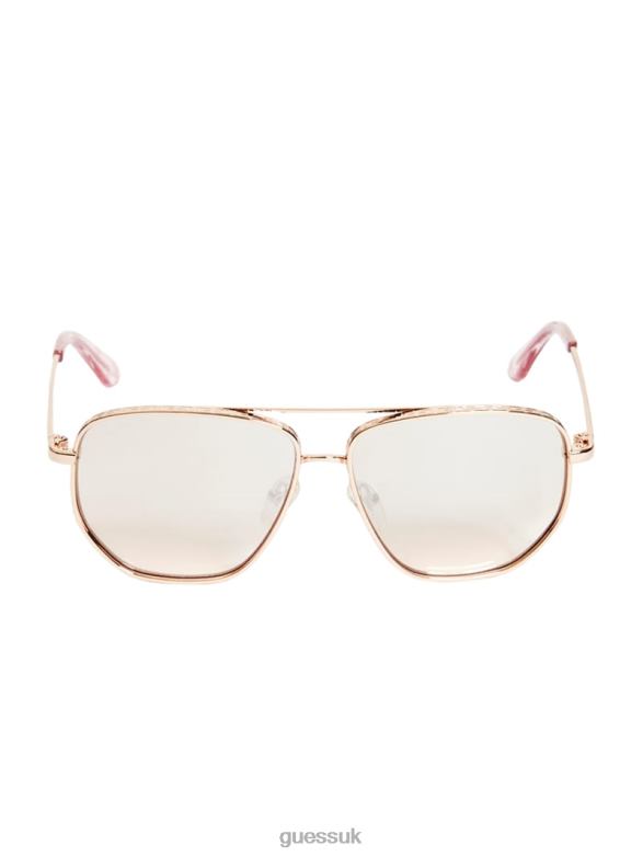 GUESS Women Kelly Aviator Sunglasses Shiny Rose Gold/Bordeaux Accessory V28V63694