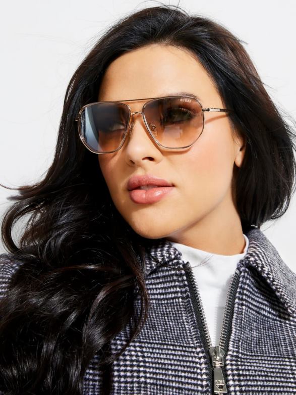 GUESS Women Kelly Aviator Sunglasses Shiny Rose Gold/Bordeaux Accessory V28V63694
