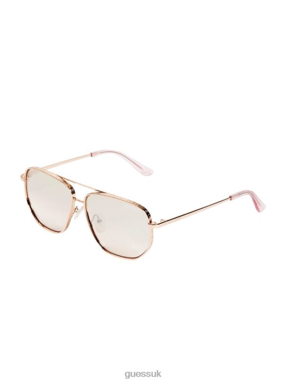 GUESS Women Kelly Aviator Sunglasses Shiny Rose Gold/Bordeaux Accessory V28V63694