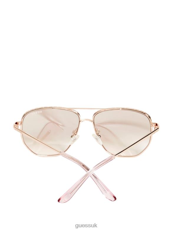GUESS Women Kelly Aviator Sunglasses Shiny Rose Gold/Bordeaux Accessory V28V63694