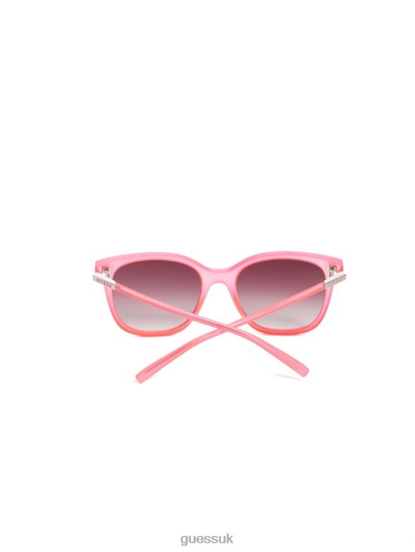 GUESS Women Mariel Neon Trim Square Sunglasses Pink Accessory V28V63724