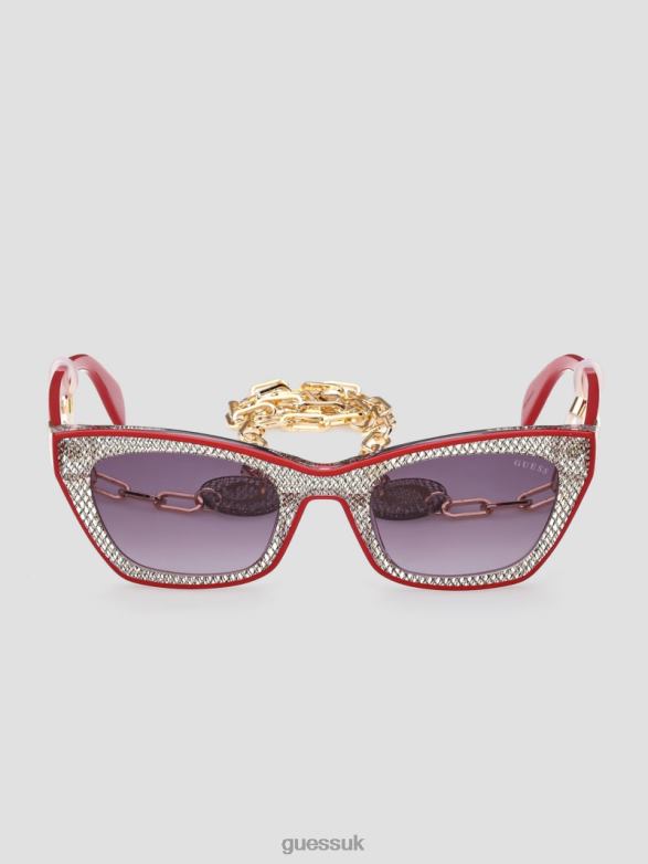 GUESS Women Metallic Plastic Cat-Eye Sunglasses Red Accessory V28V63667