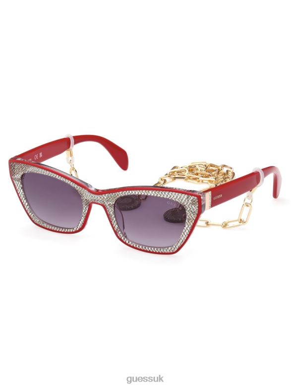GUESS Women Metallic Plastic Cat-Eye Sunglasses Red Accessory V28V63667