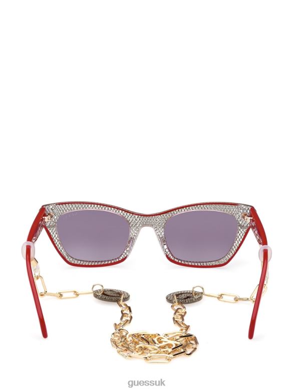 GUESS Women Metallic Plastic Cat-Eye Sunglasses Red Accessory V28V63667