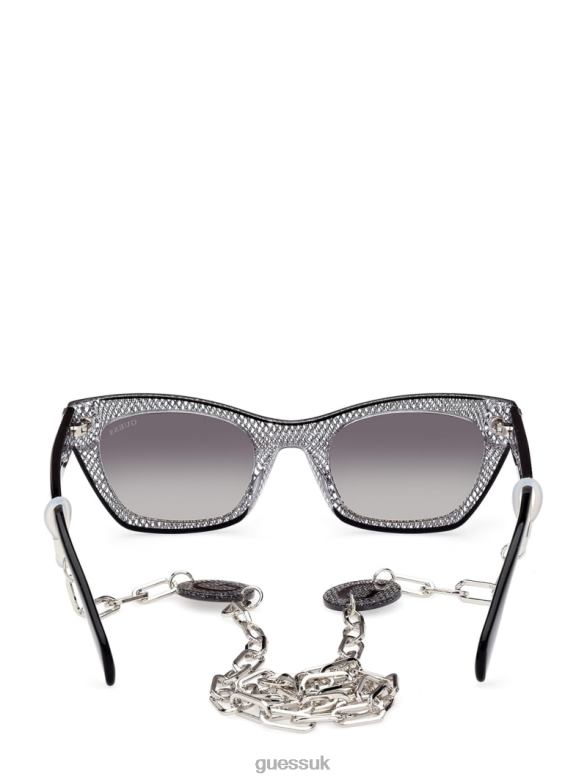 GUESS Women Metallic Plastic Cat-Eye Sunglasses Silver Accessory V28V63661