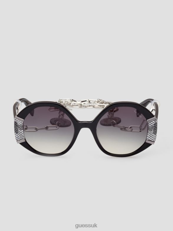 GUESS Women Metallic Rim Geometric Sunglasses Silver Accessory V28V63670