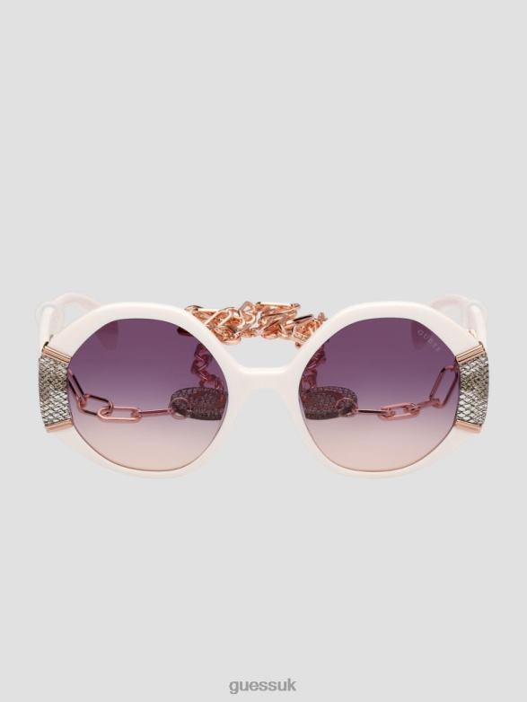 GUESS Women Metallic Rim Geometric Sunglasses White Accessory V28V63668