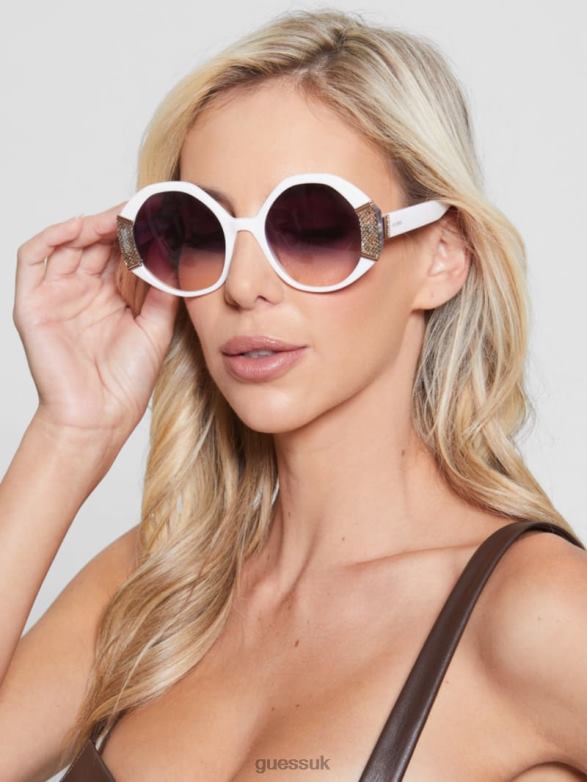 GUESS Women Metallic Rim Geometric Sunglasses White Accessory V28V63668