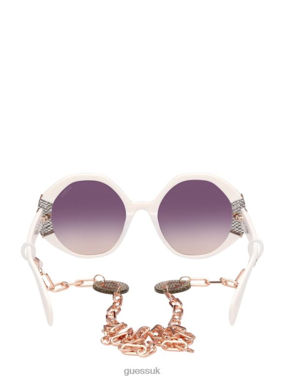 GUESS Women Metallic Rim Geometric Sunglasses White Accessory V28V63668