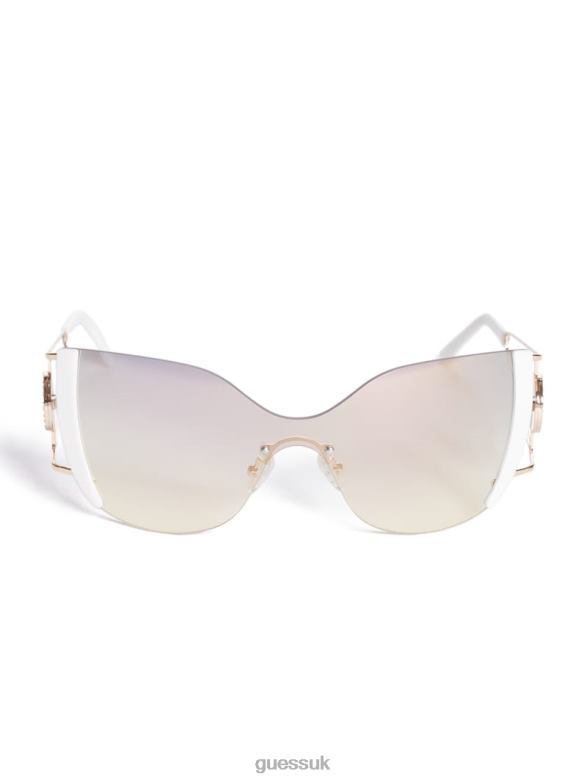 GUESS Women Mirrored Rimless Cateye Sunglasses White Accessory V28V63696