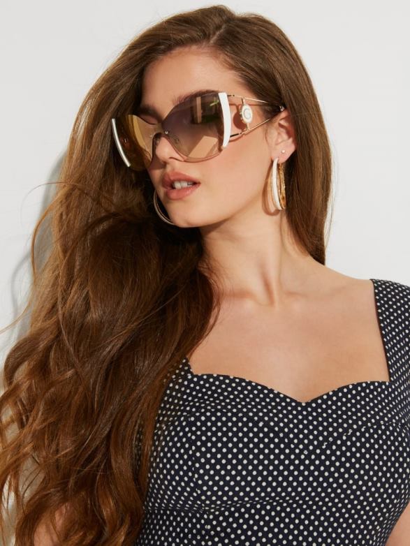 GUESS Women Mirrored Rimless Cateye Sunglasses White Accessory V28V63696