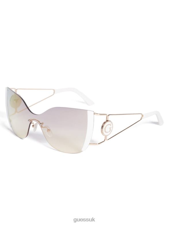 GUESS Women Mirrored Rimless Cateye Sunglasses White Accessory V28V63696