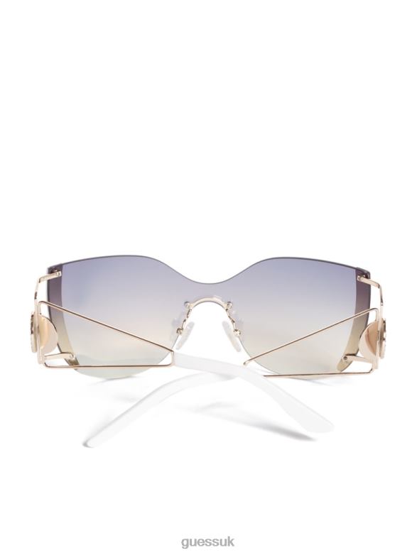 GUESS Women Mirrored Rimless Cateye Sunglasses White Accessory V28V63696