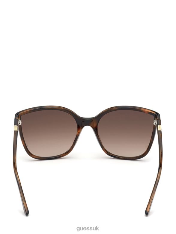 GUESS Women Oversized Cat-Eye Sunglasses Dark Havana/Gradient Brn Accessory V28V63717
