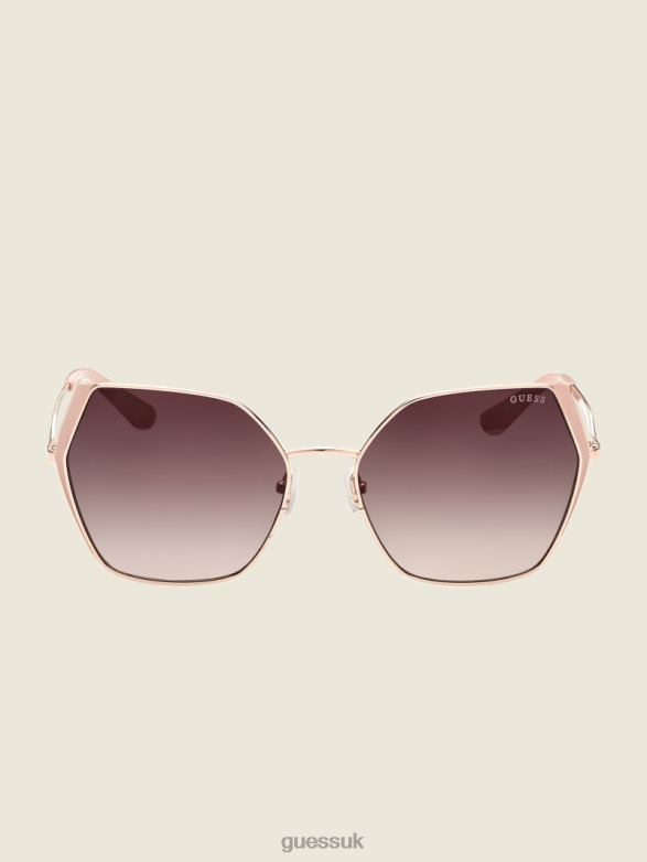GUESS Women Oversized Metal Geometric Sunglasses Rosegold Accessory V28V63733