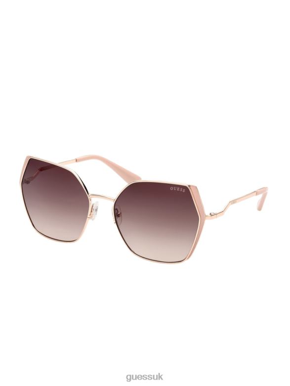 GUESS Women Oversized Metal Geometric Sunglasses Rosegold Accessory V28V63733