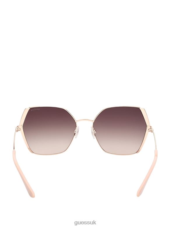 GUESS Women Oversized Metal Geometric Sunglasses Rosegold Accessory V28V63733