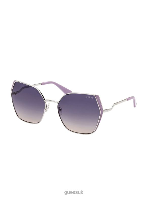 GUESS Women Oversized Metal Geometric Sunglasses Wht/Silver Accessory V28V63691
