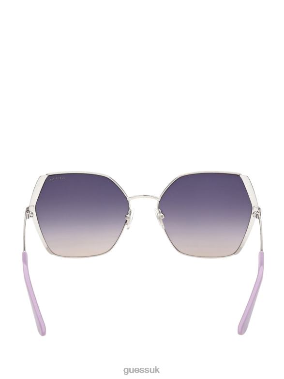 GUESS Women Oversized Metal Geometric Sunglasses Wht/Silver Accessory V28V63691