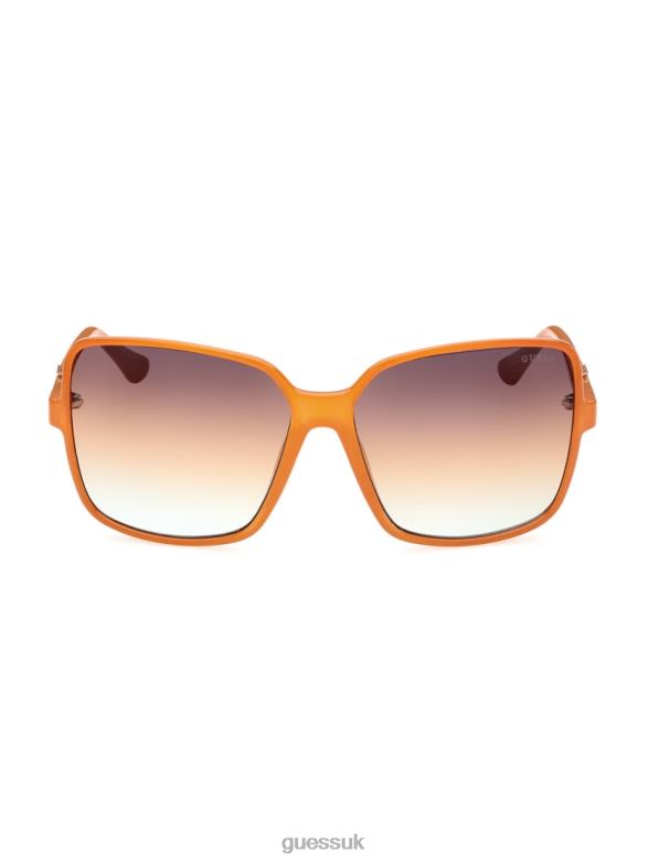 GUESS Women Oversized Square Logo Sunglasses Neon Orange Accessory V28V63719