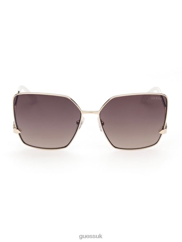 GUESS Women Oversized Square Zigzag Sunglasses Gold W/Tort Arm Accessory V28V63763