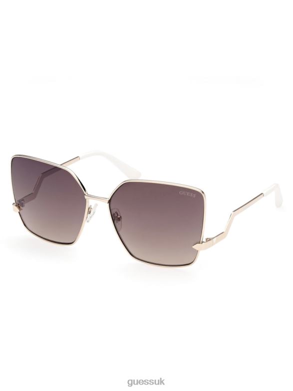 GUESS Women Oversized Square Zigzag Sunglasses Gold W/Tort Arm Accessory V28V63763