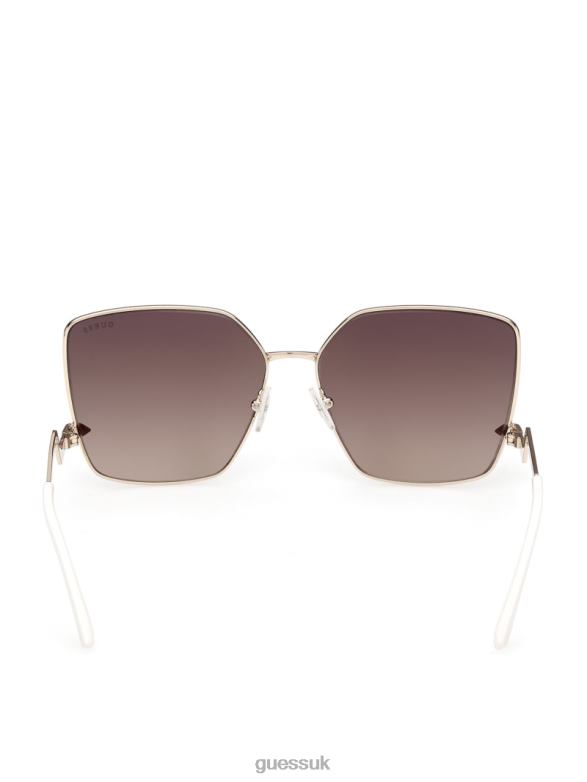 GUESS Women Oversized Square Zigzag Sunglasses Gold W/Tort Arm Accessory V28V63763