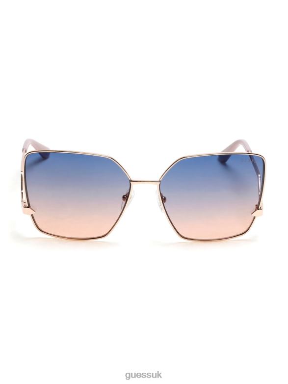 GUESS Women Oversized Square Zigzag Sunglasses Shiny Rose Gold/Gradient Accessory V28V63770