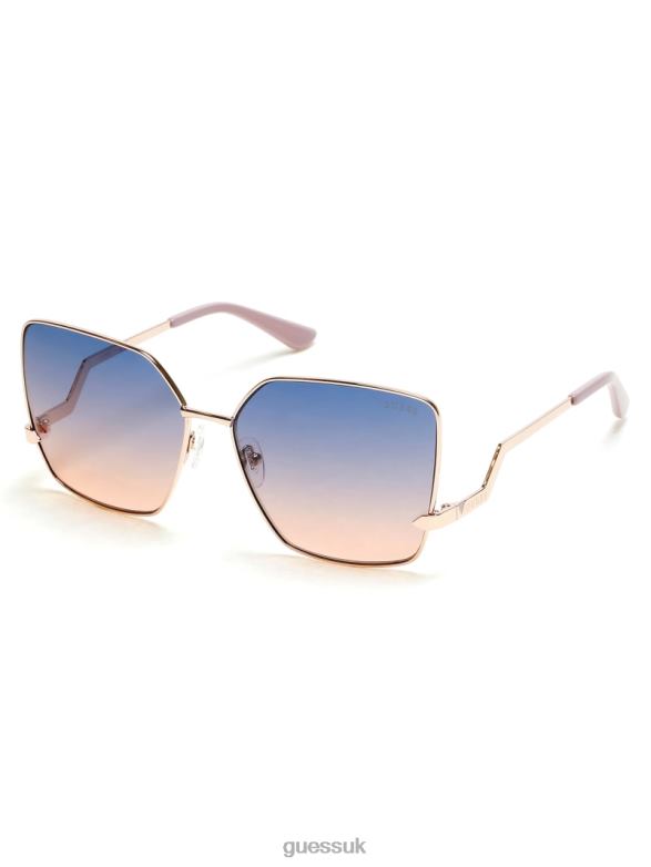 GUESS Women Oversized Square Zigzag Sunglasses Shiny Rose Gold/Gradient Accessory V28V63770