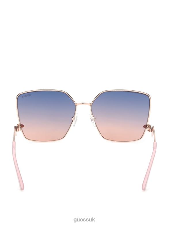 GUESS Women Oversized Square Zigzag Sunglasses Shiny Rose Gold/Gradient Accessory V28V63770