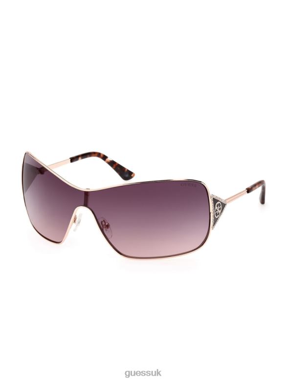 GUESS Women Quattro G Logo Metal Shield Sunglasses White/Gold Accessory V28V63674
