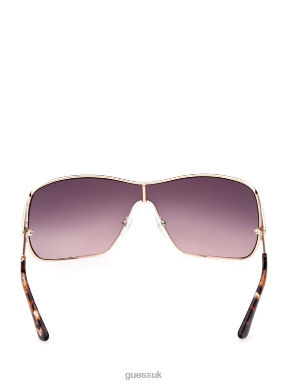 GUESS Women Quattro G Logo Metal Shield Sunglasses White/Gold Accessory V28V63674