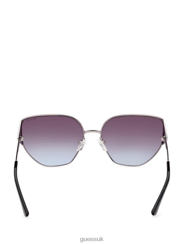 GUESS Women Rhinestone Metal Cat-Eye Sunglasses Silver Accessory V28V63671