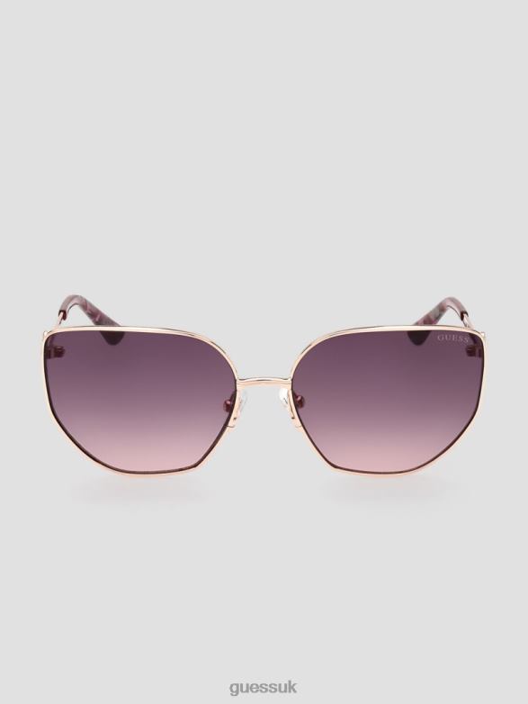 GUESS Women Rhinestone Metal Cat-Eye Sunglasses White/Gold Accessory V28V63672