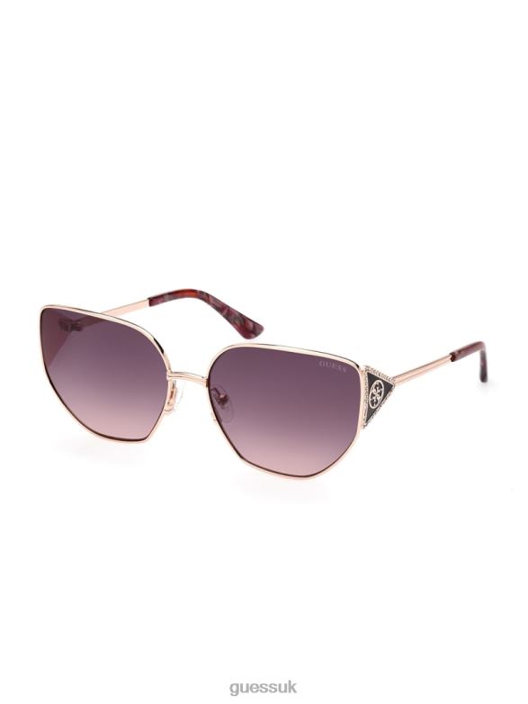 GUESS Women Rhinestone Metal Cat-Eye Sunglasses White/Gold Accessory V28V63672