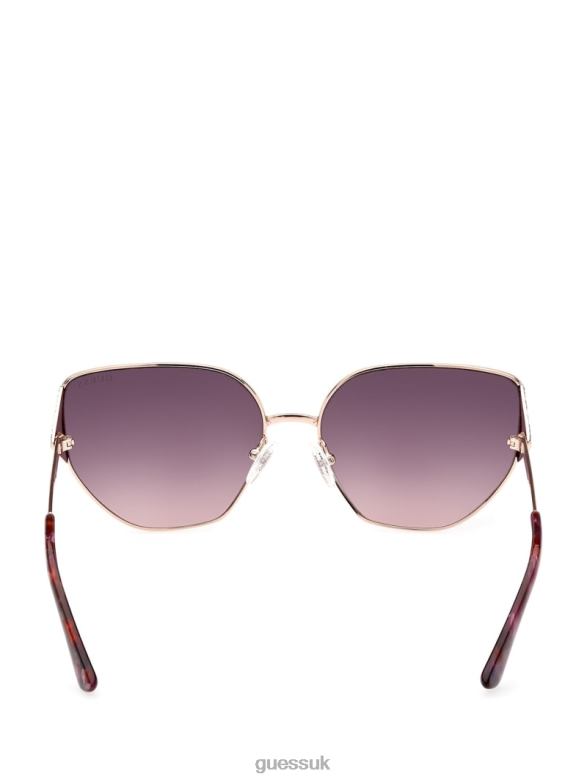 GUESS Women Rhinestone Metal Cat-Eye Sunglasses White/Gold Accessory V28V63672