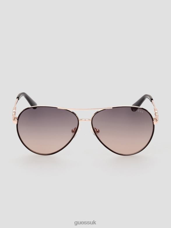GUESS Women Square G Link Metal Aviator Sunglasses 05B (Black) Accessory V28V63655
