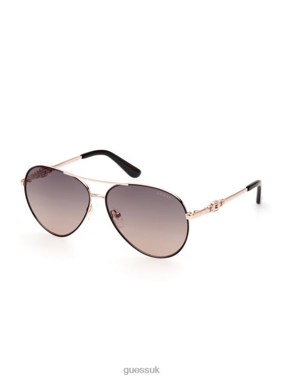GUESS Women Square G Link Metal Aviator Sunglasses 05B (Black) Accessory V28V63655