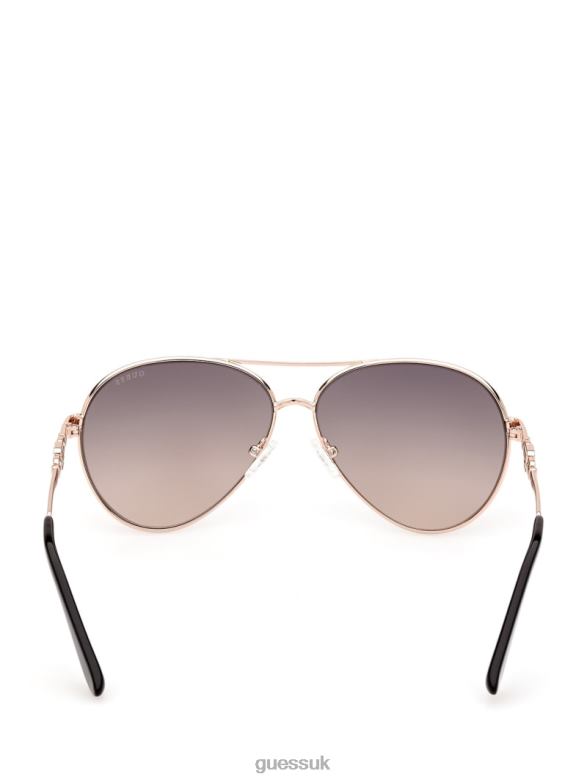 GUESS Women Square G Link Metal Aviator Sunglasses 05B (Black) Accessory V28V63655