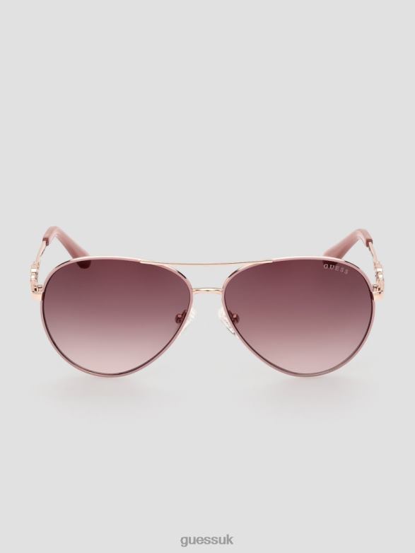 GUESS Women Square G Link Metal Aviator Sunglasses Red Accessory V28V63682