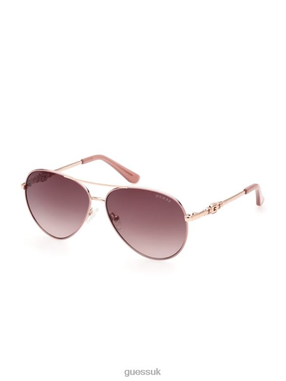 GUESS Women Square G Link Metal Aviator Sunglasses Red Accessory V28V63682